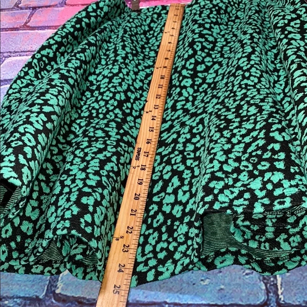 Women's Anthropology + Kin Green Patterned Midi-Skirt With Cheetah Print Size 2